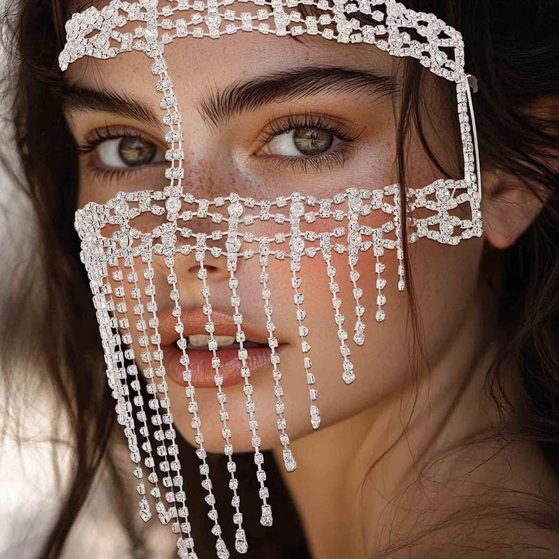 Fdesigner Vintage Head Chain Rhinestone Wedding Headpieces Face Cover Mask Hair Jewelry Gypsy Women Hair Accessories - Image 5